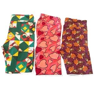 Lularoe Leggings Bundle Of Three Size Tall & Curvy Christmas Halloween Hearts